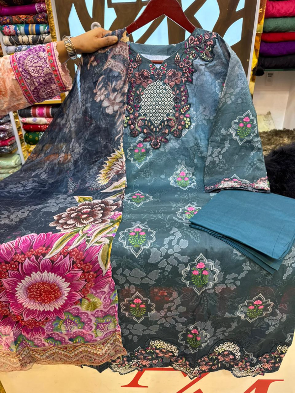 Pakistani Inspired Organza Panel Stitched Lawn Dress